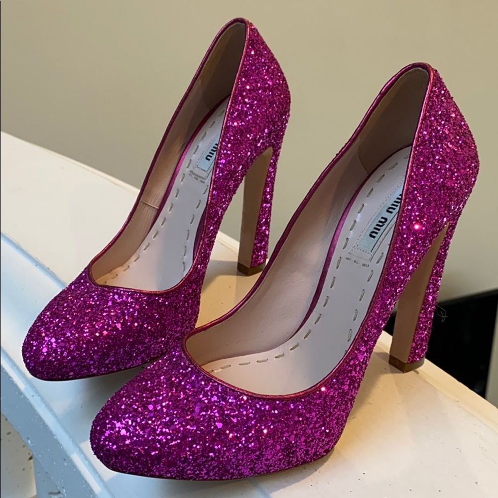 Miu Miu Hot Pink Glitter Pumps size 36 1/2